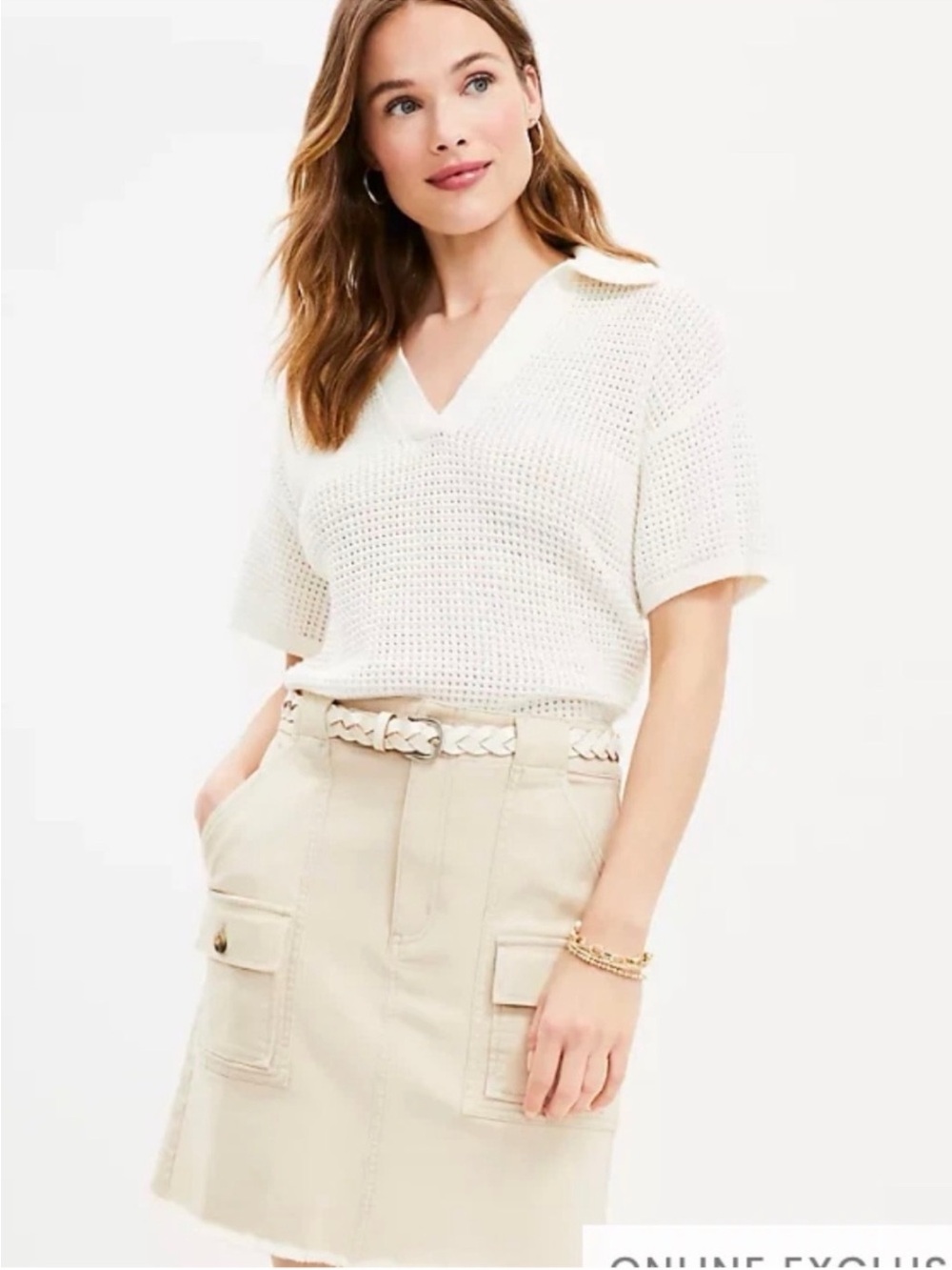 Loft cream denim Cargo Utility Pocket Mini Skirt- size 2 Petite - Picture 2 of 9